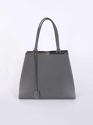 Fendi 2Jours Gray Textured Leather Double Shoulder Top Handle Handbag