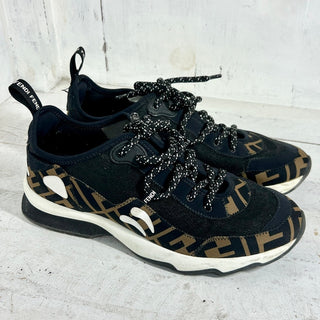 Fendi FF Freedom Patchwork Low Top Technical Mesh Sneakers Black Tobacco 39 / 9