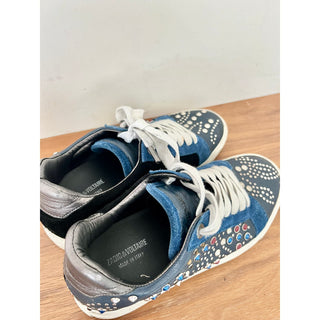 Zadig&Voltaire Suede Leather Studded Jungle Clous Sneakers Blue Womens Sz 37/7