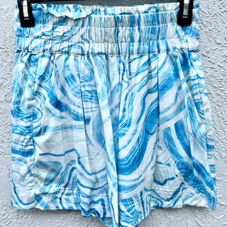 Suboo Psychedelic Agate Print Shirt & Elastic Waist Shorts Set Blue Womens Small