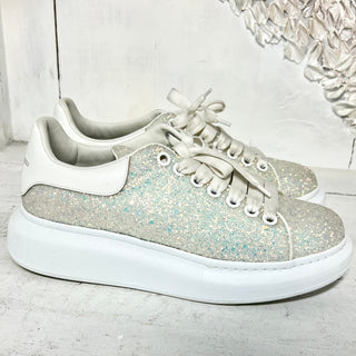 Alexander McQueen Low Top Chunky Sneaker Silver Glitter Women's Size 40E / 10