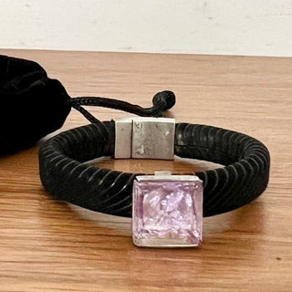 Marcelo Lopes Amethyst Gemstone Bracelet Black Silver Tone Women's