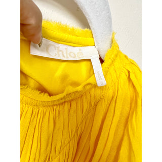 Chloe Flutter Sleeve Pleated Virgin Wool Midi Dress Truly Yellow Women's 36 / 4