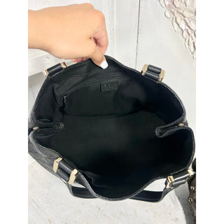 Gucci Guccissima Embossed Leather Flat Top Handle Tote Bag Black