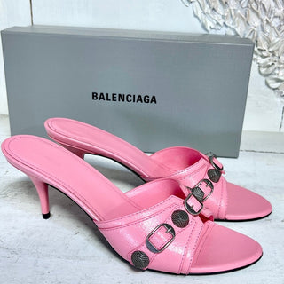 Balenciaga Cagole Leather Stud Stiletto Mules Sweet Pink Women's Size 40.5 / 10