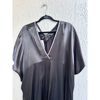NWT Zara Satin Effect Rhinestones V Neckline Midi Dress Black Women's Size Small