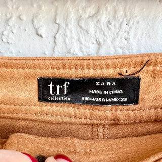 Zara Trafaluc Collection Suede High Waisted Snap Button Down Mini Skirt Brown M