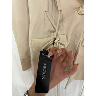 NWT Misook Modern Single Button Jacket with Lace Tie Detail Biscotti Women's XS