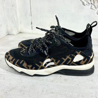 Fendi FF Freedom Patchwork Low Top Technical Mesh Sneakers Black Tobacco 39 / 9