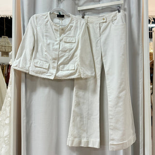 Piazza Sempione Long Sleeve Crop Jacket & Flare Pants Set White Women's 44 / M