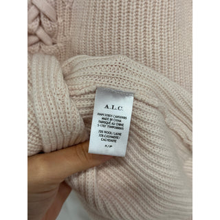 A.L.C. Markell Wool-Cashmere Turtleneck Lace-Up Back Knit Sweater Light Pink S