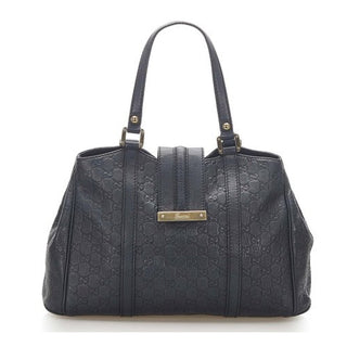 Gucci Guccissima Embossed Leather Flat Top Handle Tote Bag Black