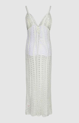 boohoo Open Crochet Split Leg Beach Cover-Up Maxi Dress White Women's Size Small