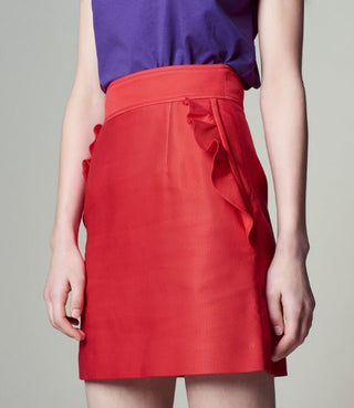 Sandro Ruffled High Waisted Mini Pencil Skirt Scarlet Red Women's Junior Size 1