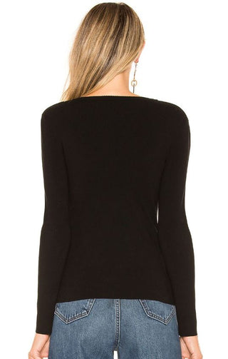 A.L.C. Curtis Crew Neck Crossover Peep Hole Blouse Top Black Women's Size XS