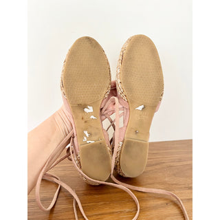 Stuart Weitzman Leather Raffia Strappy Espadrilles Flat Sandals Pink Women's 6.5