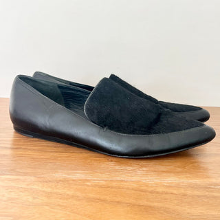 Vince Nikita Calf Hair Leather Slip On Flat Loafers Black Women's Size US 9 / 40