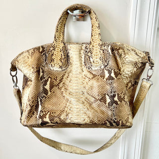 Justified Hunt 100% Embossed Snake Skin Leather Luxury Shoulder Bag Beige Women