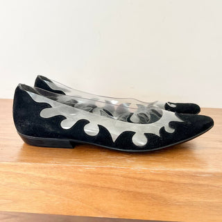 Stuart Weitzman Suede Slip On Pointed Toe Flat Sandal Black Women's Size 6.5