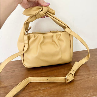 NWOT Unbranded PU Leather Wrinkle Knotted Bow Crossbody Bag Yellow Women's