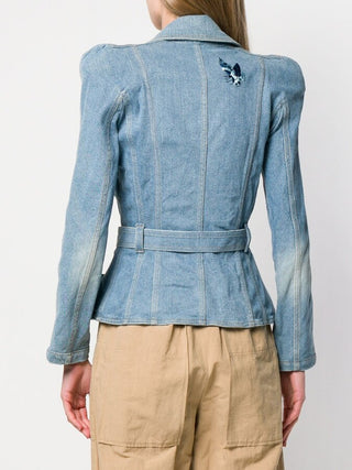NWT Christian Dior Stella Floral Puff Sleeve Belted Denim Jacket Blue Women 38/6