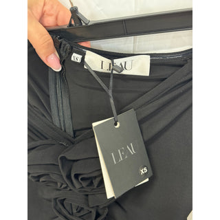 NWT Leau Bell Sleeve Off-the-Shoulder Ruched Sheath Midi Dress Black Women's XS