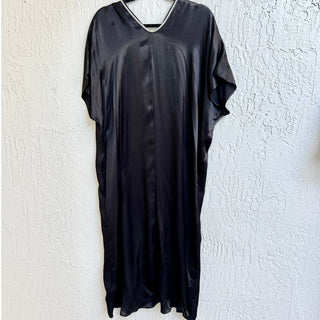 NWT Zara Satin Effect Rhinestones V Neckline Midi Dress Black Women's Size Small