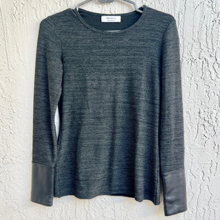 Bailey/44 Mr. Brown Long Sleeve Faux Leather Cuffs Knit Top Black Women's Sz XS