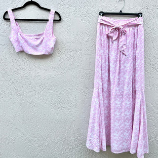 Krewe Du Q Floral Square Neck Crop Top & Maxi Skirt Set Pink Women Size Small
