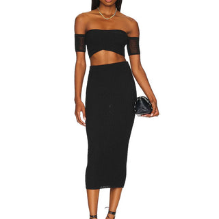 Camila Coelho Joss Pull On High Waisted Knit Midi Skirt Black Women's Size XS