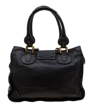 Chloé Paddington Lock & Key Grained Leather Satchel Bag Black Women's Large