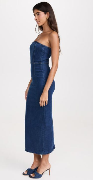 NWT Reformation Jeans Eugenia Denim Strapless Midi Dress Simcoe Blue Women's 4