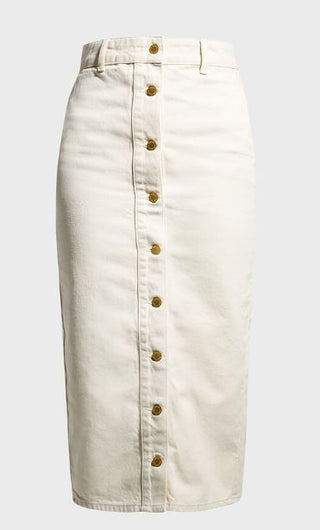 Triarchy Ms. Button-Front Denim Midi Skirt Organic Cotton White Women's Size 25