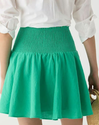 J.Crew Linen Smocked High Waist Flared Mini Skirt Bright Green Women's Size XS