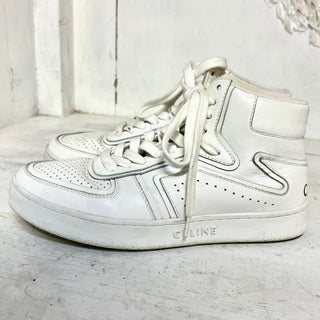 Celine CT-01 Z Leather Trainer High Top Sneakers Optic White Women's Size 36/5.5