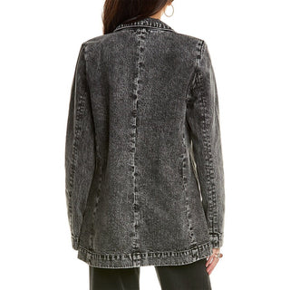 NWT WeWoreWhat Long Sleeve Rigid Denim Blazer Baw Black Acid Wash Women's Size S