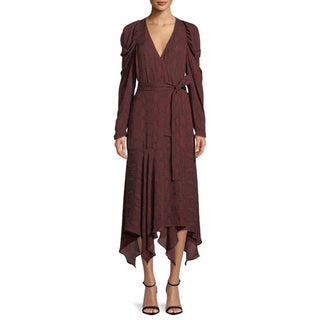 A.L.C. Tianna Snake-Print Long-Sleeve Wrap Midi Dress Burgundy Women's Size 0