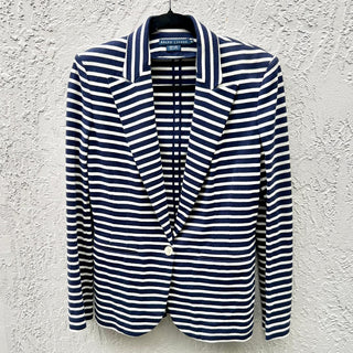 Ralph Lauren Long Sleeve Striped Notch Lapel Blazer Jacket Blue White Women's 10