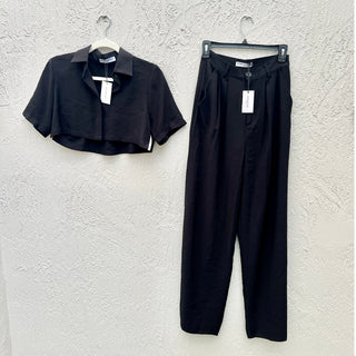 NWT Nonchalant Label Caja Crop Top & Fabi Pants Set of 2 Black Women's Size XS