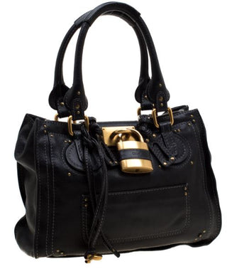 Chloé Paddington Lock & Key Grained Leather Satchel Bag Black Women's Large