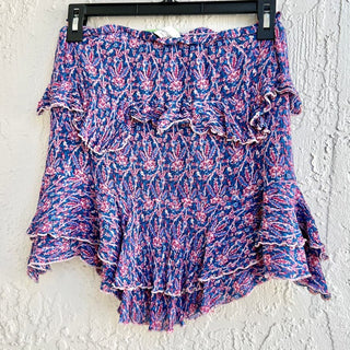 Berenice Asymmetrical Ruffle Textured Floral Mini Skirt Purple Womens FR 38/US 6