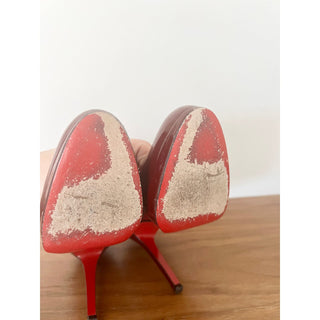 Christian Louboutin Leather Stiletto Heels Pumps Shoes Womens Burgundy 36/6