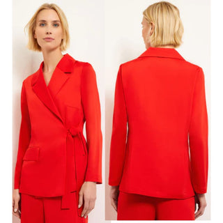 NWT Misook Wrap Crepe de Chine Blazer & Wide Leg Pant Set Sunset Red Women's XS