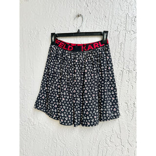 Karl Lagerfeld Pleated Printed Pull On Mini Skirt Black Kid's Size 14