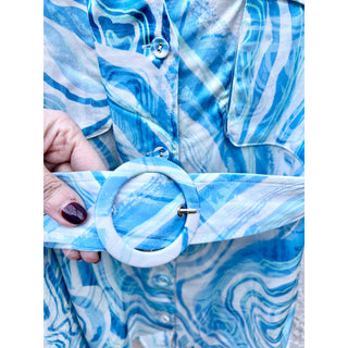 Suboo Psychedelic Agate Print Shirt & Elastic Waist Shorts Set Blue Womens Small