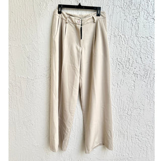 NWT Boohoo Slouchy Low Rise Boyfriend Wide Leg Trouser Pants Taupe Women's US 4