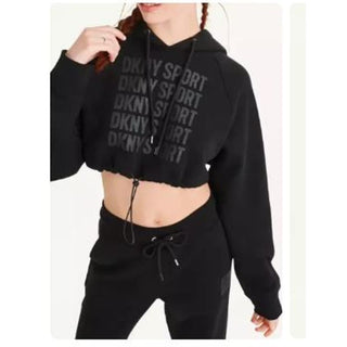 DKNY Performance Crop Hooded & Macy's Drawstring Track Pants Set Black Women's S