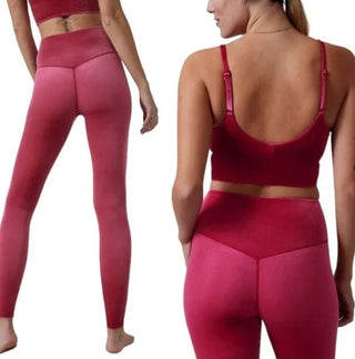 NWT Athleta Elation Velvet Crop Top & Tight Leggings Set Raspberry Women's Small