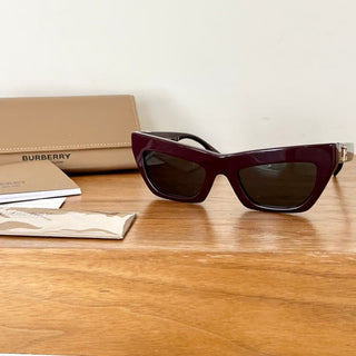 NIB Burberry B 4405 Cat Eye Sunglasses Burgundy Women's Gold Tone Hardware