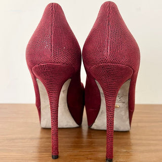 Sergio Rossi Embossed Platform Stiletto Heels Shoes Burgundy Women's Size 37 / 7